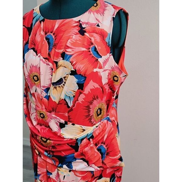 T TAHARI Floral Ruched Dress Plus Size 20W & 24W NWT Sleeveless Wedding Gest - Picture 3 of 7